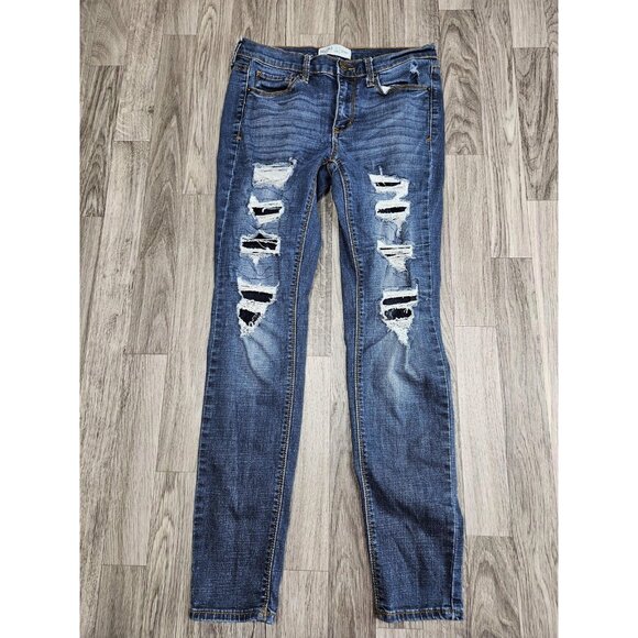 (3/$35) Mudd Jeans Women 7 / 28W Blue Skinny Distressed Ripped FLX Stretch Denim - Picture 1 of 11